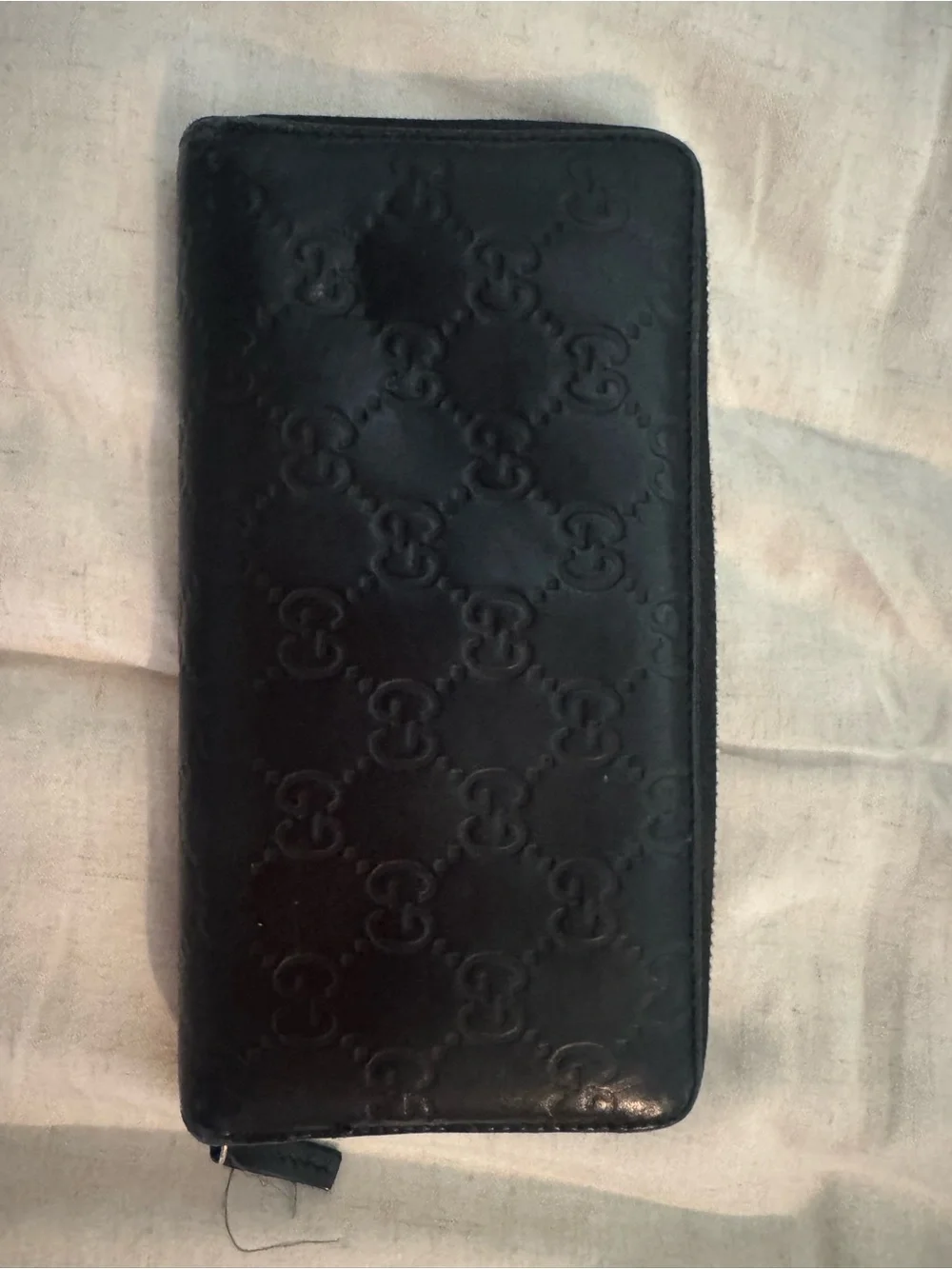 Gucci Black Embossed Leather Hobo Bag with Matching Wallet